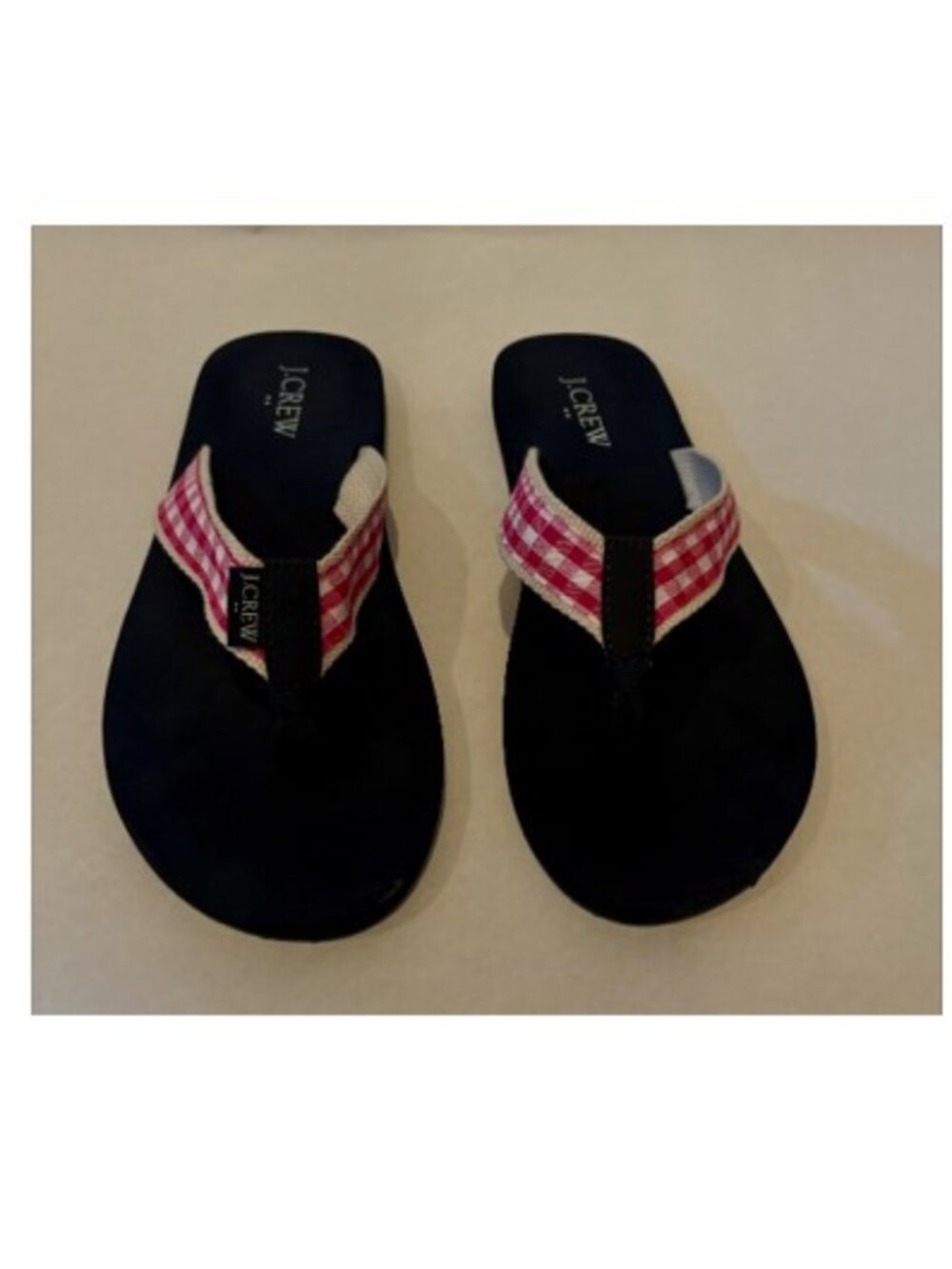 J. Crew Factory Dark Pink White Gingham Flip Flops Women's US Size 8